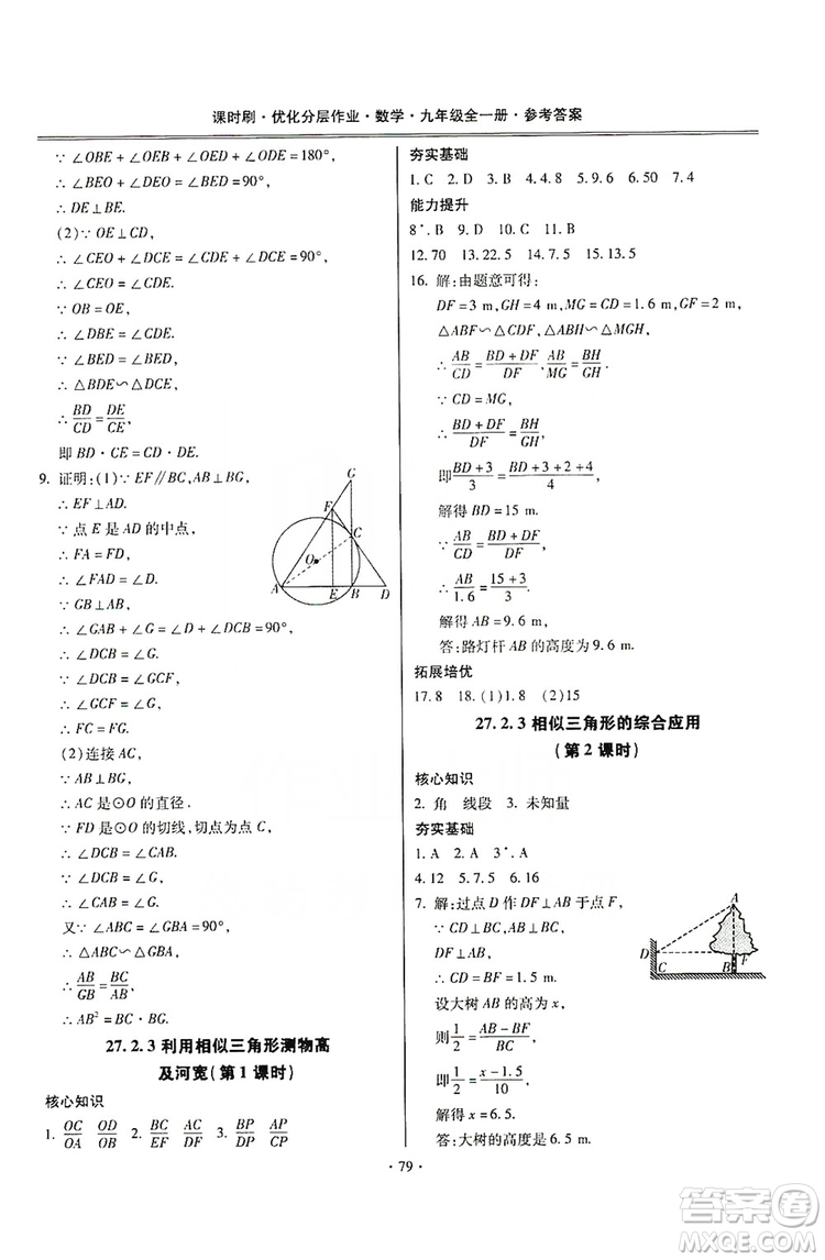 馳逐文化2019課時刷優(yōu)化分層作業(yè)九年級數(shù)學(xué)全一冊答案