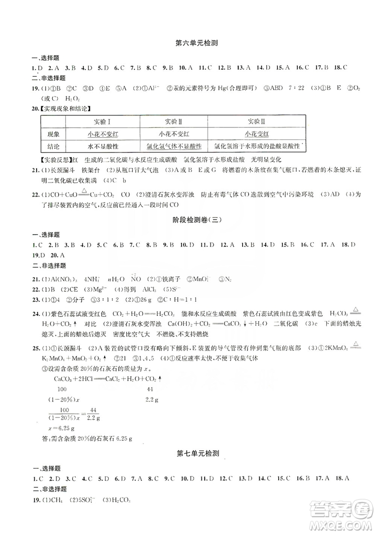 2019金鑰匙沖刺名校大試卷9年級化學上冊國標全國版答案