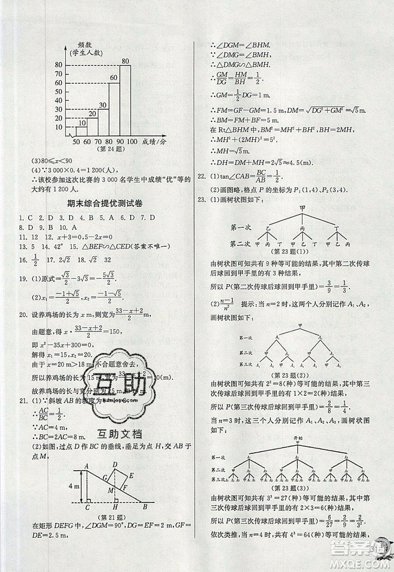 江蘇人民出版社春雨教育2019秋實(shí)驗(yàn)班提優(yōu)訓(xùn)練九年級(jí)數(shù)學(xué)上冊(cè)HSD華師大版參考答案