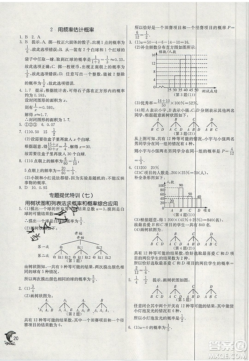 江蘇人民出版社春雨教育2019秋實(shí)驗(yàn)班提優(yōu)訓(xùn)練九年級數(shù)學(xué)上冊BSD北師大版參考答案