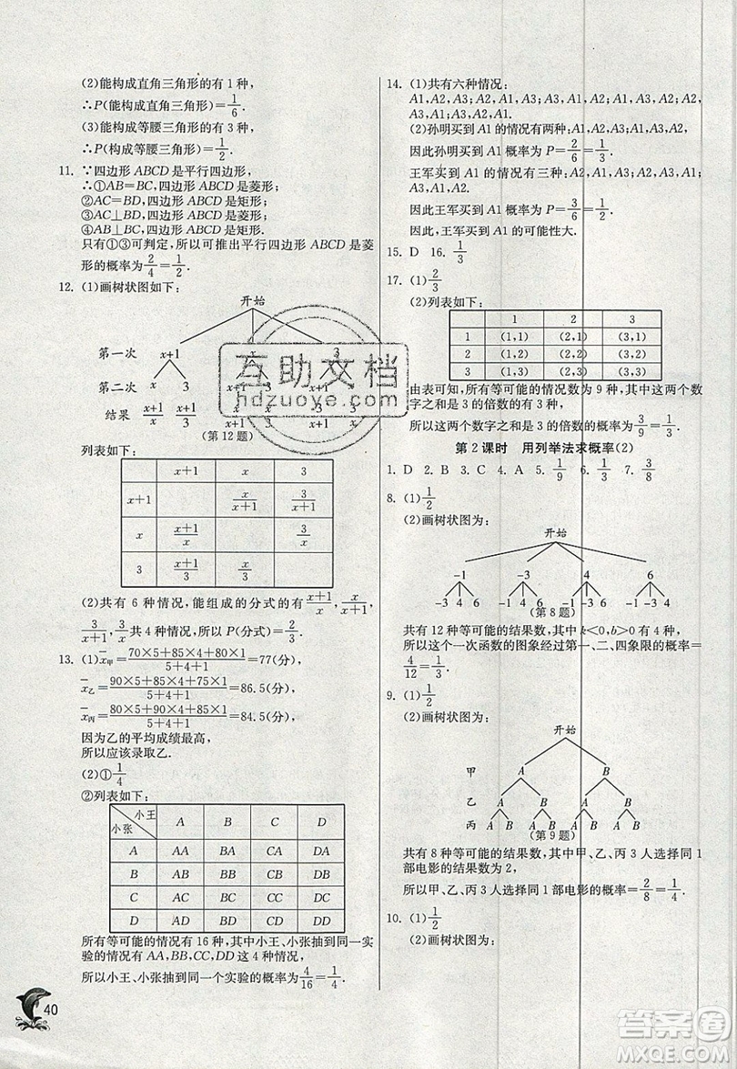 江蘇人民出版社春雨教育2019秋實(shí)驗(yàn)班提優(yōu)訓(xùn)練九年級(jí)數(shù)學(xué)上冊(cè)RMJY人教版參考答案