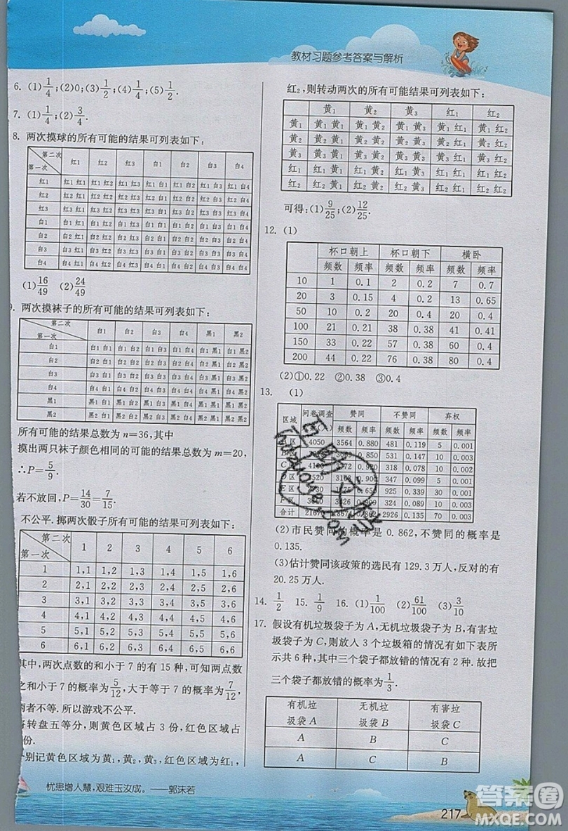 江蘇人民出版社2019春雨教育實(shí)驗(yàn)班提優(yōu)課堂數(shù)學(xué)九年級(jí)上冊(cè)ZJJY浙教版參考答案