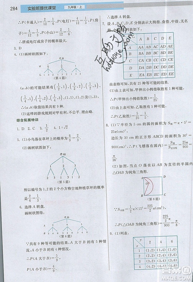 江蘇人民出版社2019春雨教育實(shí)驗(yàn)班提優(yōu)課堂數(shù)學(xué)九年級(jí)上冊(cè)JSKJ蘇科版參考答案