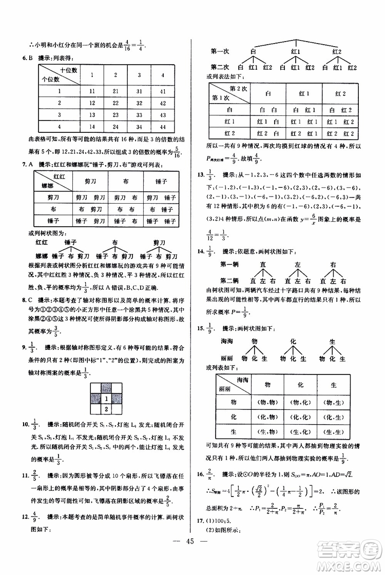 2019年新課標(biāo)九年級(jí)數(shù)學(xué)培優(yōu)競(jìng)賽超級(jí)課堂第七版參考答案