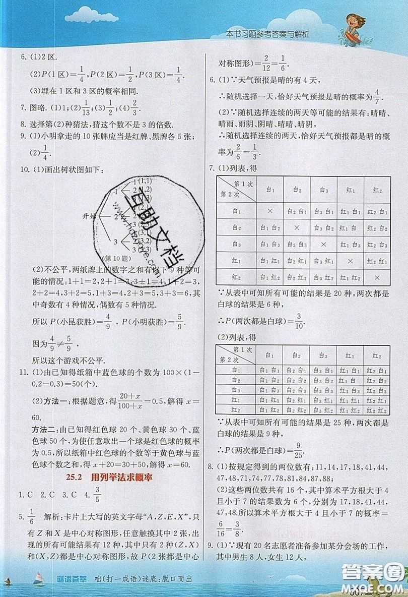 江蘇人民出版社2019春雨教育實(shí)驗(yàn)班提優(yōu)課堂數(shù)學(xué)九年級(jí)上冊(cè)RMJY人教版參考答案