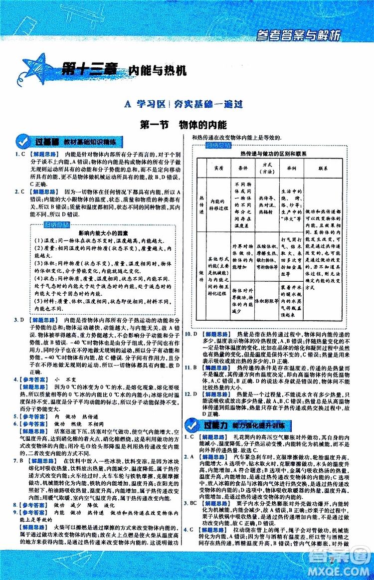 2020版一遍過(guò)九年級(jí)全一冊(cè)物理HK滬科版參考答案