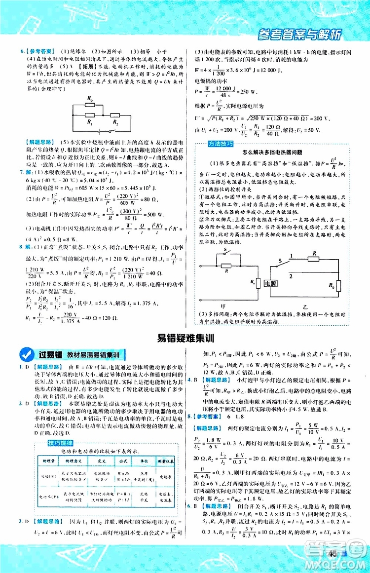 2020版一遍過(guò)九年級(jí)全一冊(cè)物理HK滬科版參考答案