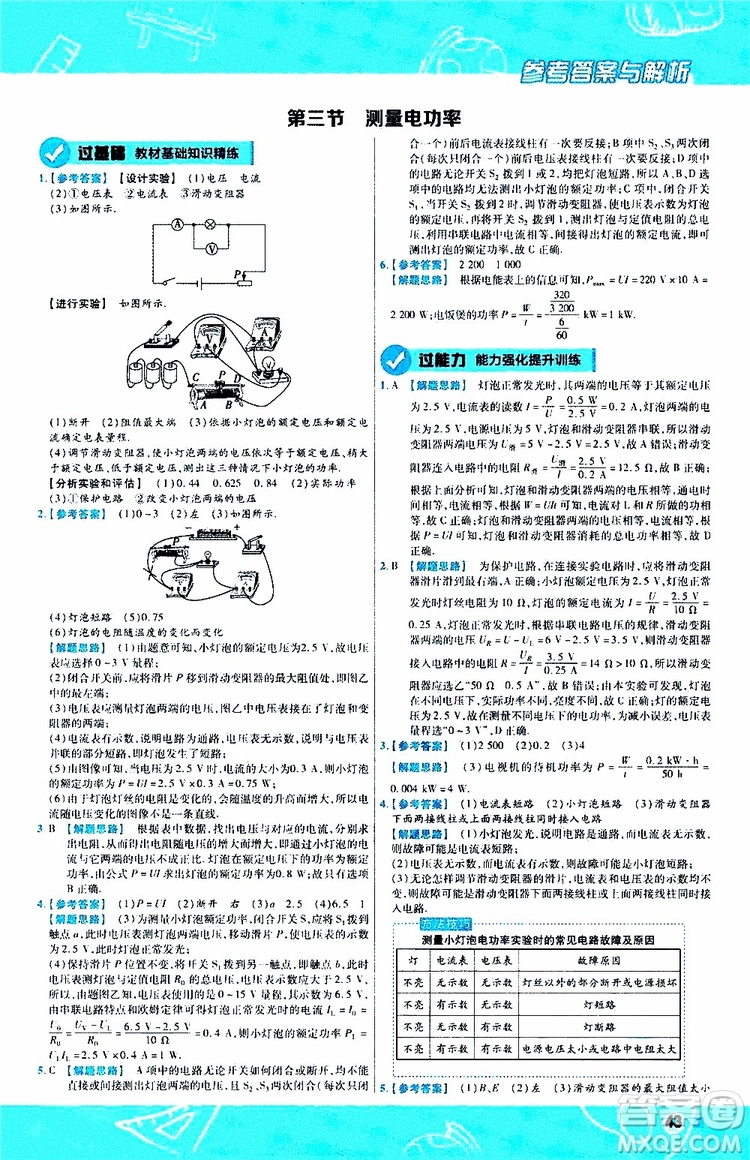 2020版一遍過(guò)九年級(jí)全一冊(cè)物理HK滬科版參考答案