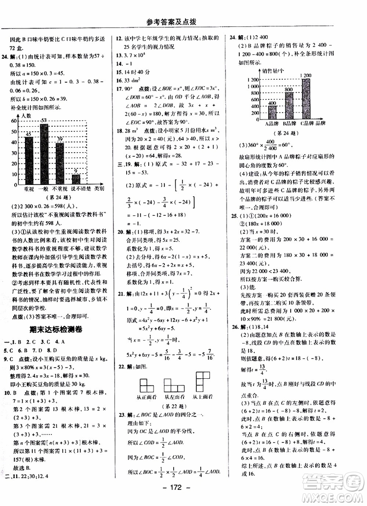 榮德基2019秋典中點(diǎn)綜合應(yīng)用創(chuàng)新題七年級(jí)上數(shù)學(xué)BS北師版參考答案