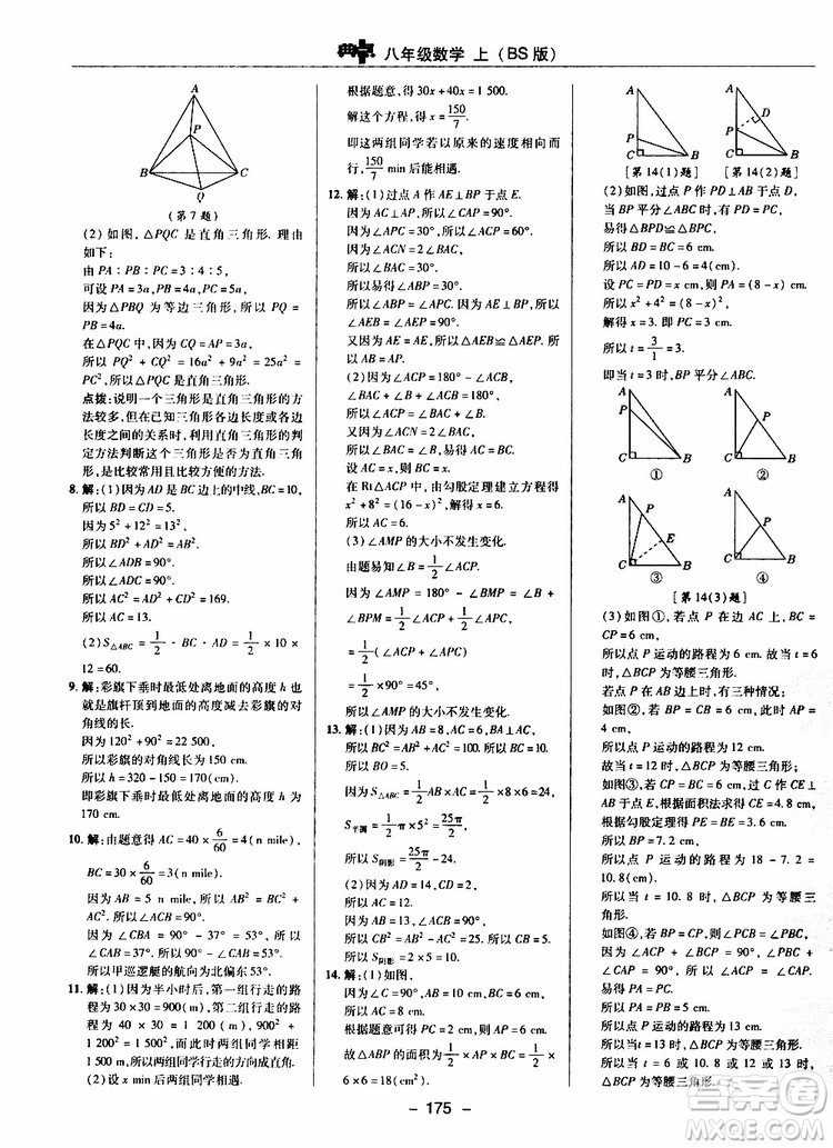 榮德基2019秋典中點(diǎn)綜合應(yīng)用創(chuàng)新題數(shù)學(xué)八年級(jí)上BSD北師大版參考答案