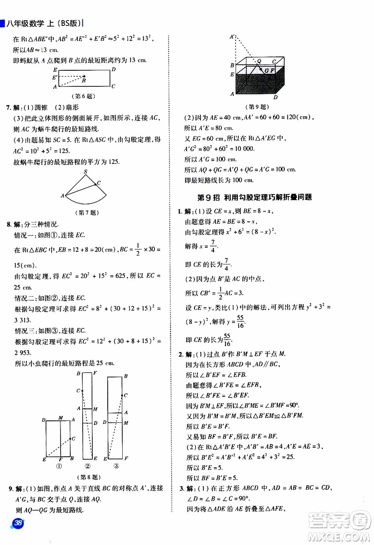 榮德基2019秋典中點(diǎn)極速提分法八年級上數(shù)學(xué)BS北師版參考答案