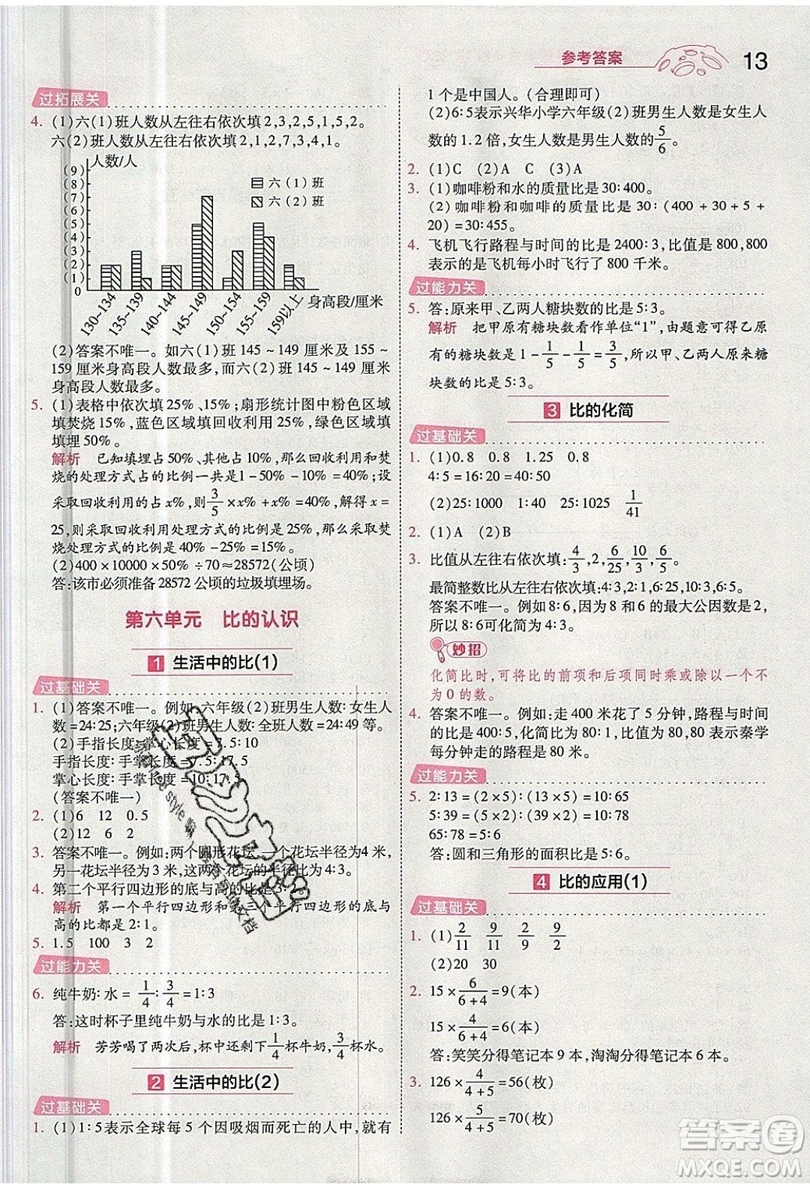 南京師范大學(xué)出版社天星教育2019一遍過小學(xué)數(shù)學(xué)六年級上冊BSD北師大版參考答案