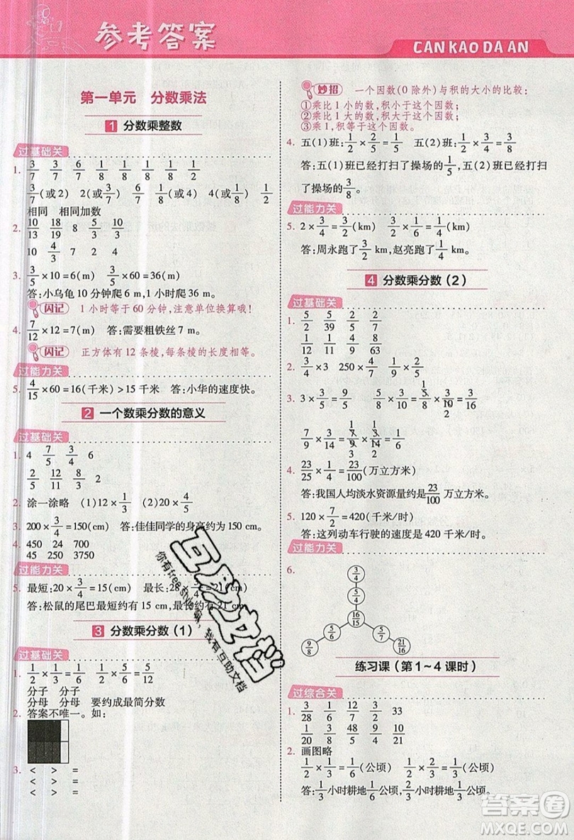 南京師范大學(xué)出版社天星教育2019一遍過(guò)小學(xué)數(shù)學(xué)六年級(jí)上冊(cè)人教RJ版參考答案