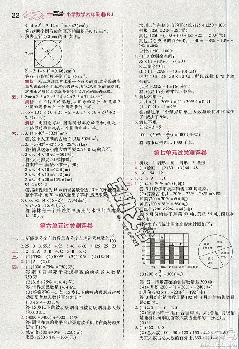 南京師范大學(xué)出版社天星教育2019一遍過(guò)小學(xué)數(shù)學(xué)六年級(jí)上冊(cè)人教RJ版參考答案