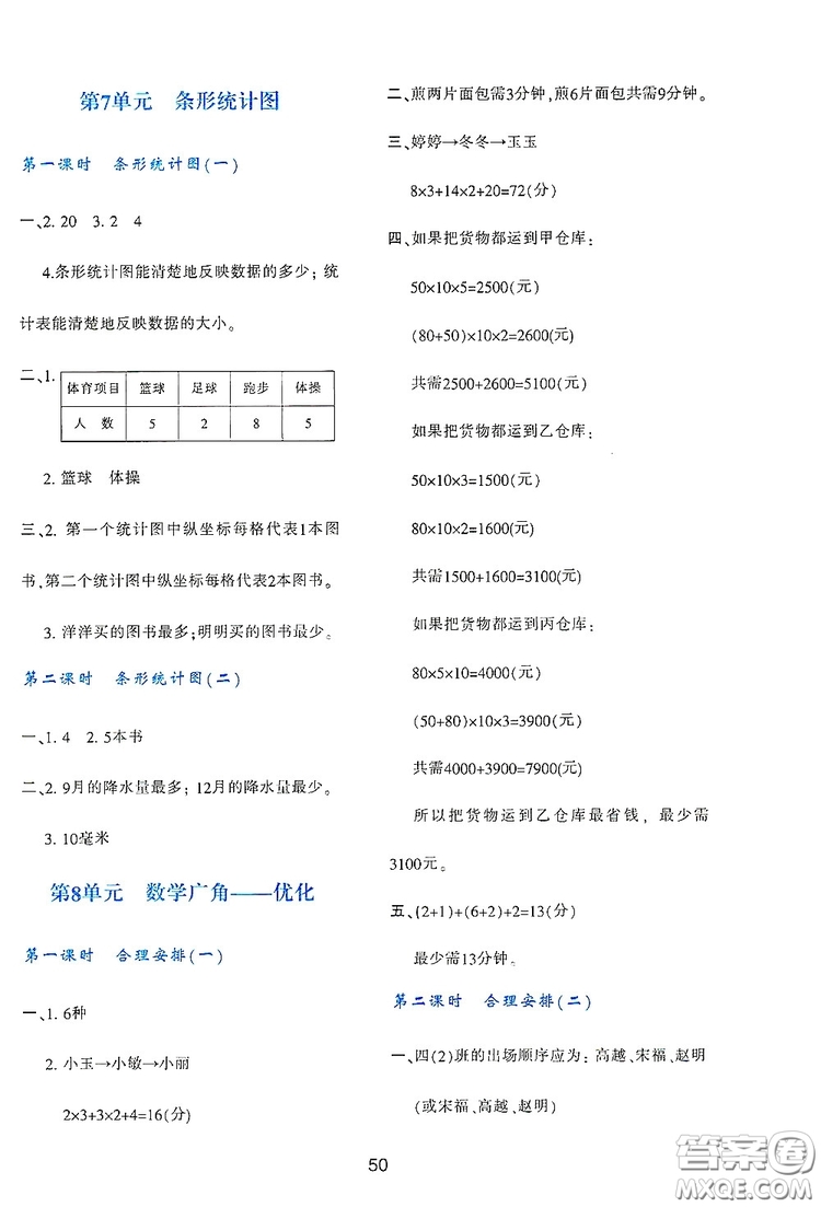 陜西人民教育出版社2019新課程學習與評價四年級數(shù)學上冊A版答案