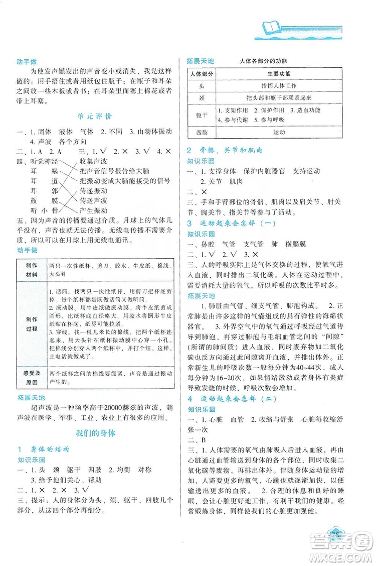 陜西人民教育出版社2019新課程學(xué)習(xí)與評(píng)價(jià)四年級(jí)科學(xué)上冊(cè)K版答案