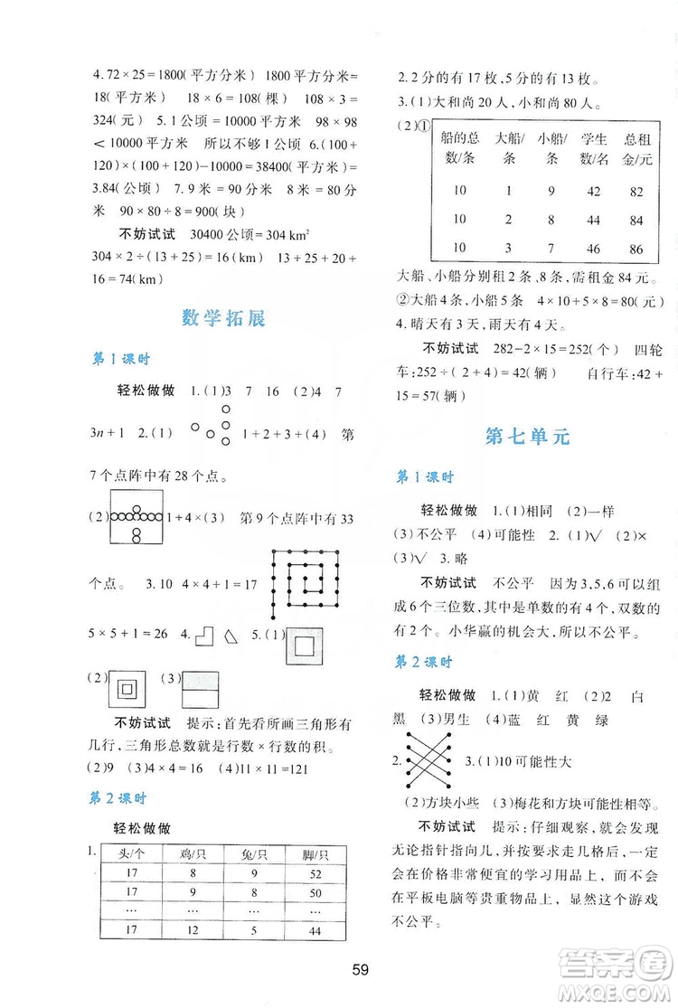 陜西人民教育出版社2019新課程學習與評價五年級數(shù)學上冊C版答案