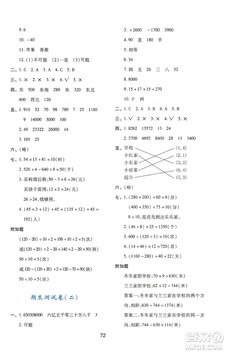 陜西人民教育出版社2019新課程學(xué)習(xí)與評(píng)價(jià)四年級(jí)數(shù)學(xué)上冊(cè)C版答案