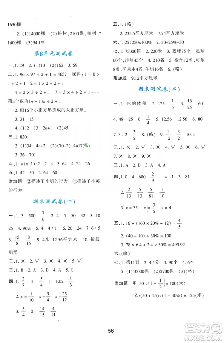 2019新課程學(xué)習(xí)與評(píng)價(jià)六年級(jí)數(shù)學(xué)上冊(cè)A版答案