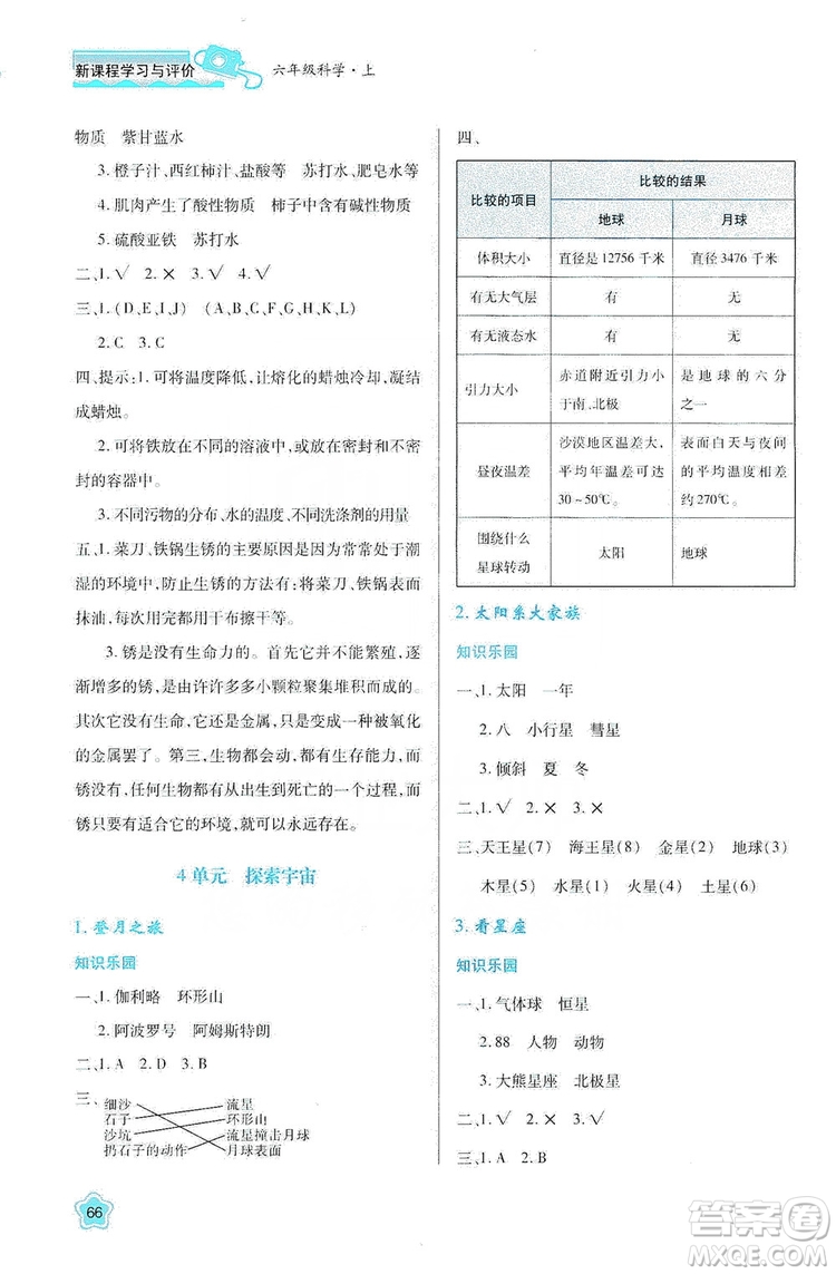 2019新課程學(xué)習(xí)與評價六年級科學(xué)上冊B版答案