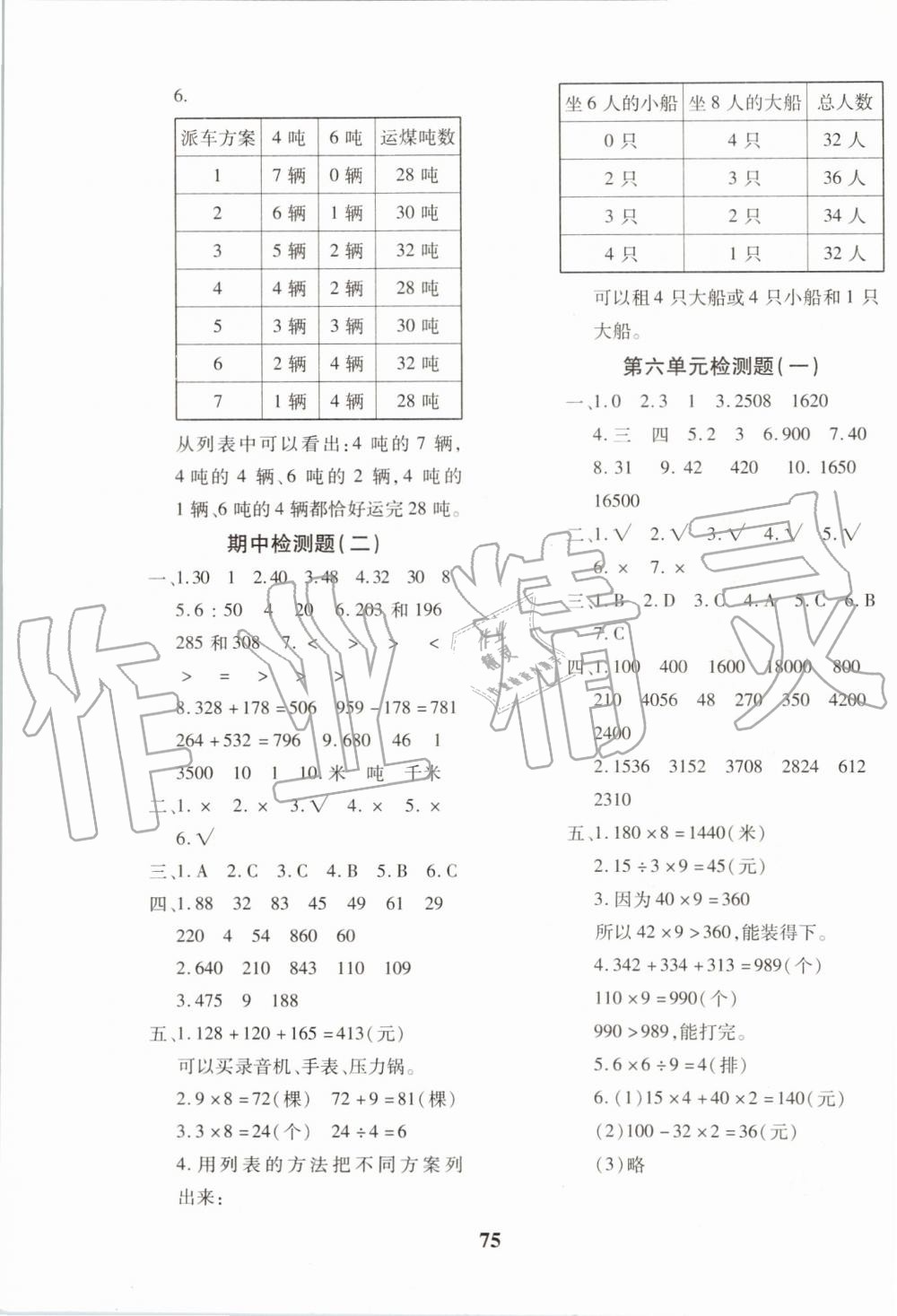 2019年黃岡360度定制密卷數(shù)學(xué)三年級(jí)上冊(cè)RJ人教版參考答案