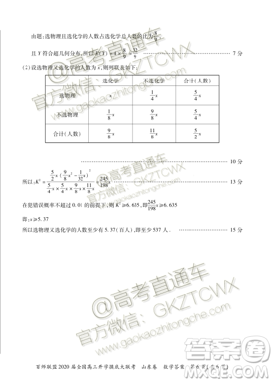 百師聯(lián)盟2020屆全國高三開學(xué)摸底大聯(lián)考山東卷數(shù)學(xué)試題及答案