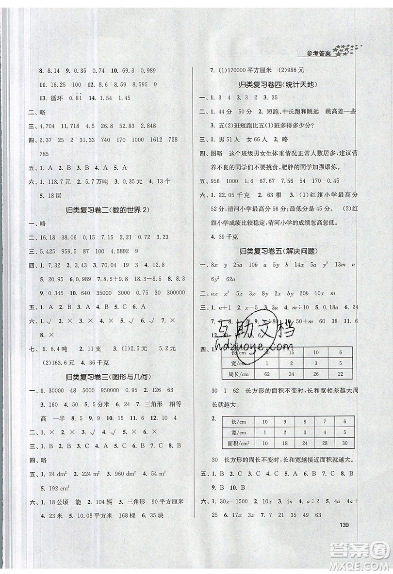 2019秋金3練課堂作業(yè)實驗提高訓(xùn)練數(shù)學(xué)五年級上冊新課標(biāo)江蘇版參考答案