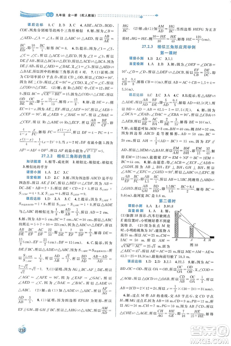 2019新課程學(xué)習(xí)與測評同步學(xué)習(xí)數(shù)學(xué)九年級全一冊人教版答案