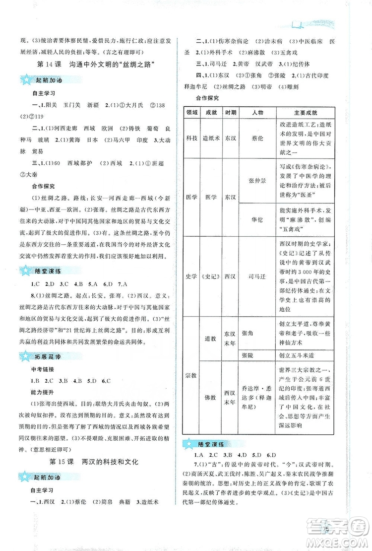 2019新課程學(xué)習(xí)與測(cè)評(píng)同步學(xué)習(xí)七年級(jí)中國(guó)歷史上冊(cè)人教版答案