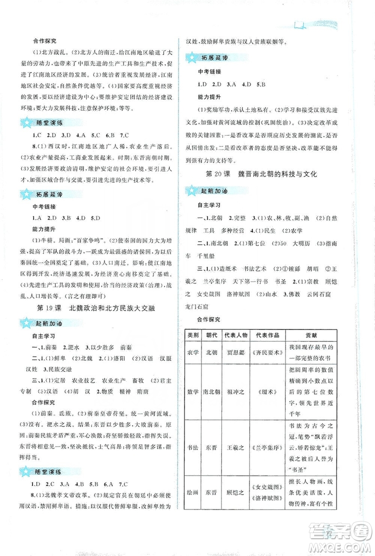 2019新課程學(xué)習(xí)與測(cè)評(píng)同步學(xué)習(xí)七年級(jí)中國(guó)歷史上冊(cè)人教版答案