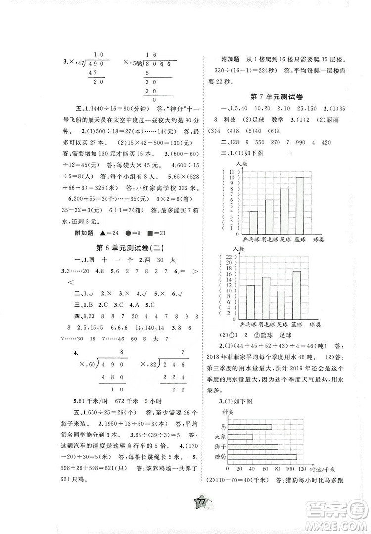 2019小學(xué)新課程學(xué)習(xí)與測評單元雙測四年級數(shù)學(xué)上冊A版答案