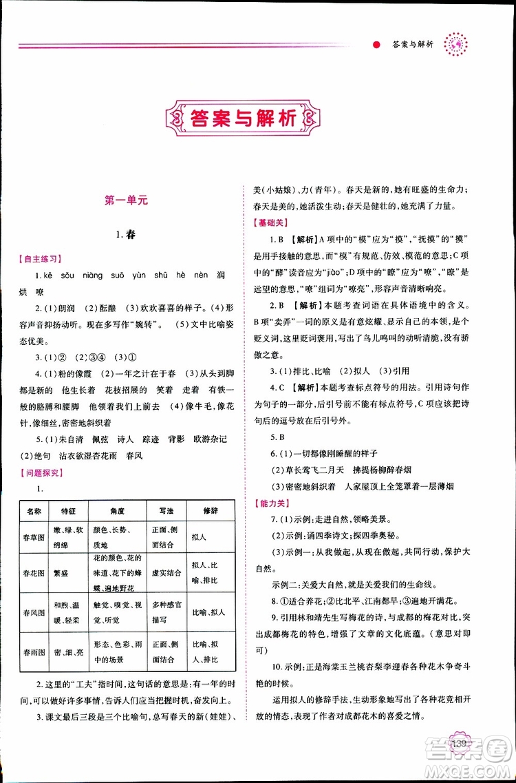 公告目錄教輔2019年績(jī)優(yōu)學(xué)案七年級(jí)上冊(cè)語文人教版參考答案