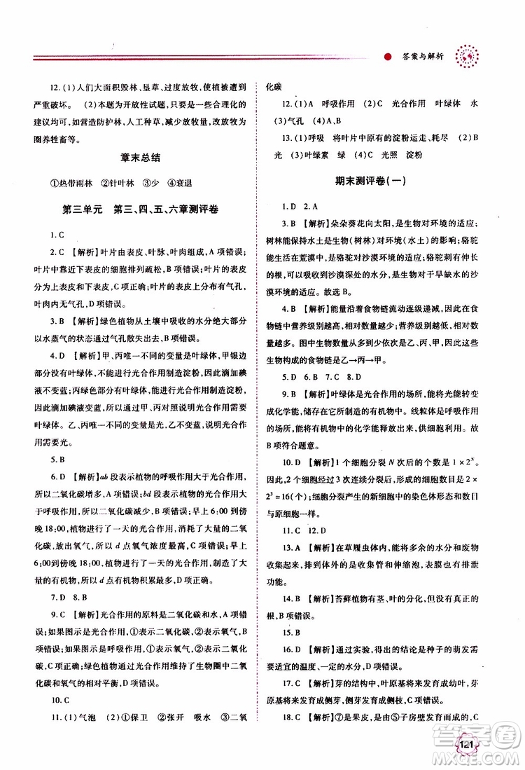 公告目錄教輔2019年績優(yōu)學(xué)案生物學(xué)七年級上冊人教版參考答案