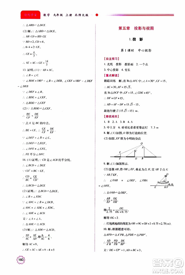 公告目錄教輔2019年績優(yōu)學案九年級上冊數(shù)學北師大版答案