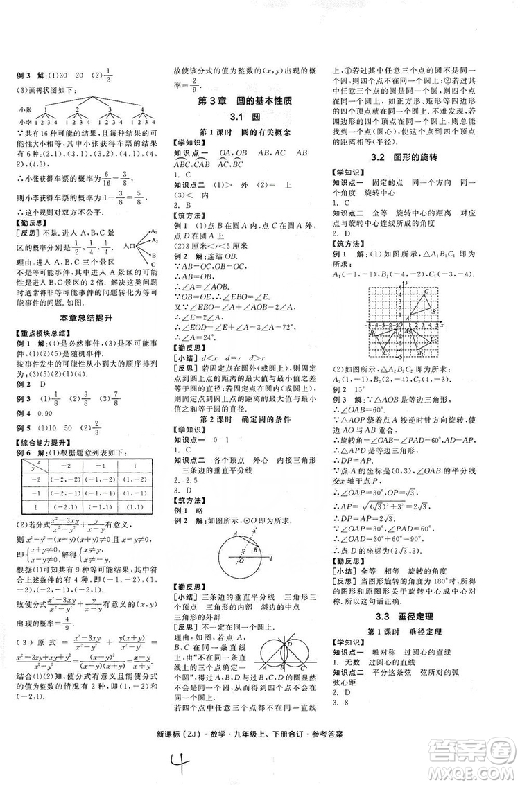 陽(yáng)光出版社2019全品學(xué)練考學(xué)習(xí)手冊(cè)九年級(jí)數(shù)學(xué)上下冊(cè)合訂本浙教版答案