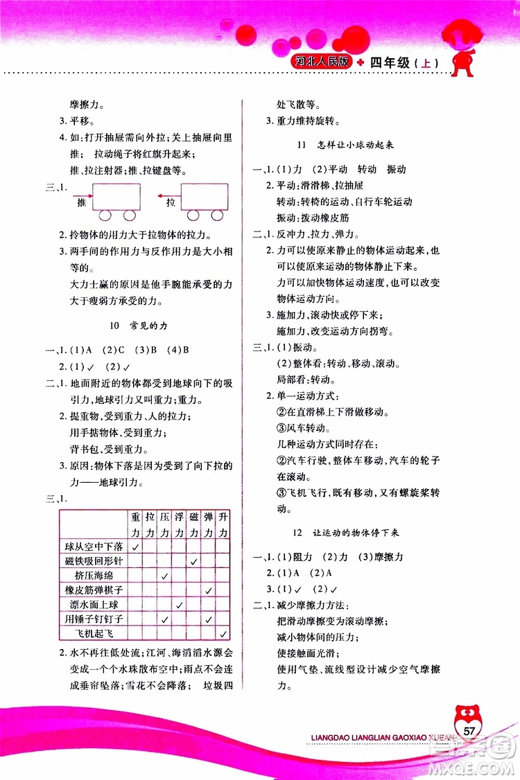 2019年新課標(biāo)兩導(dǎo)兩練高效學(xué)案科學(xué)四年級(jí)上冊(cè)河北人民版參考答案