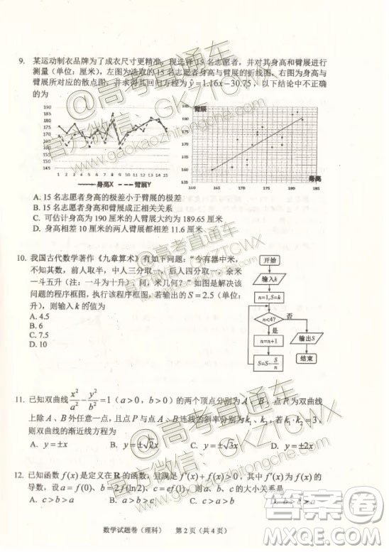 2020屆長(zhǎng)春一模文理數(shù)參考答案