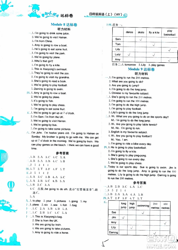 2019秋黃岡小狀元達標卷四年級上冊英語WY外研版參考答案