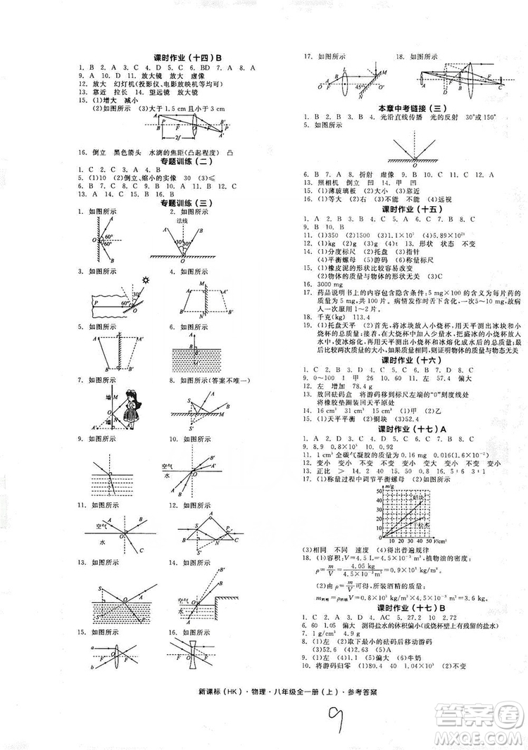 陽(yáng)光出版社2019全品學(xué)練考作業(yè)手冊(cè)八年級(jí)物理全一冊(cè)上冊(cè)滬科版答案