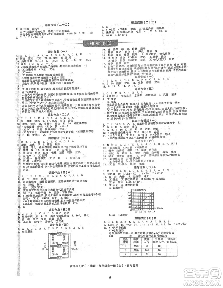 陽光出版社2019全品學(xué)練考聽課手冊九年級全一冊上冊物理人教版答案