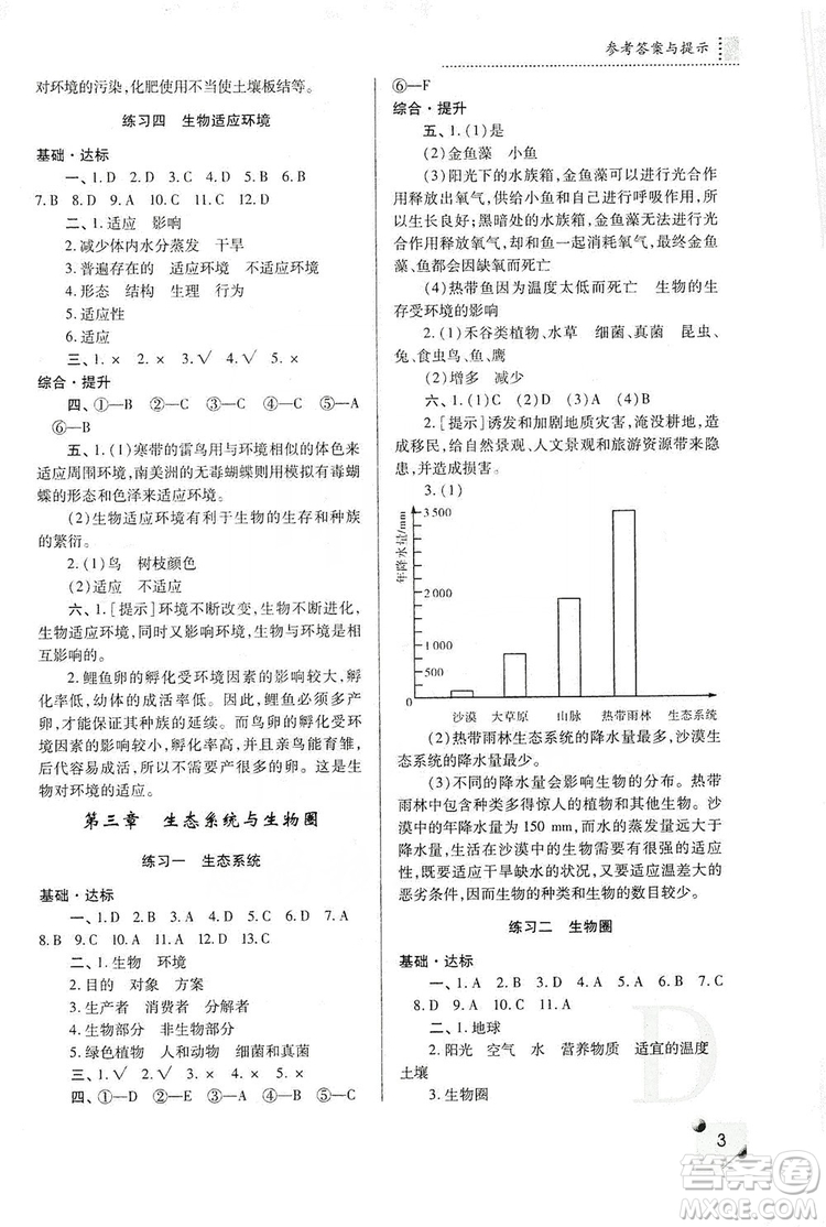 陜西師范大學(xué)出版總社2019課堂練習(xí)冊(cè)七年級(jí)生物上冊(cè)D版答案