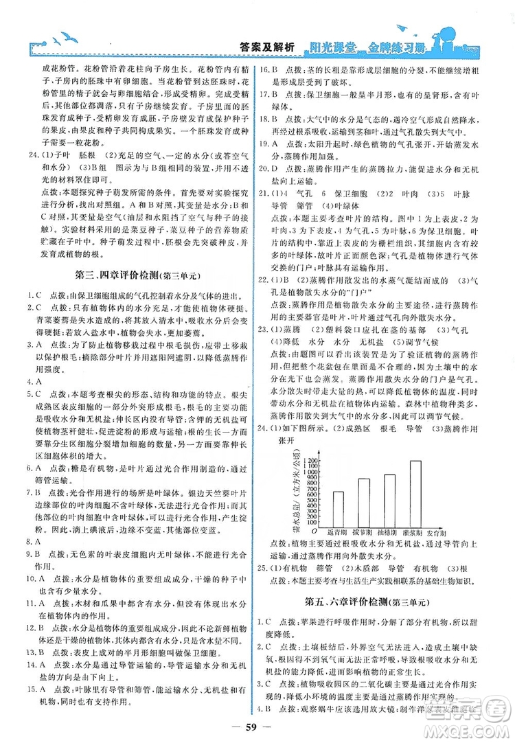 人民教育出版社2019陽光課堂金牌練習(xí)冊(cè)七年級(jí)生物學(xué)上冊(cè)答案