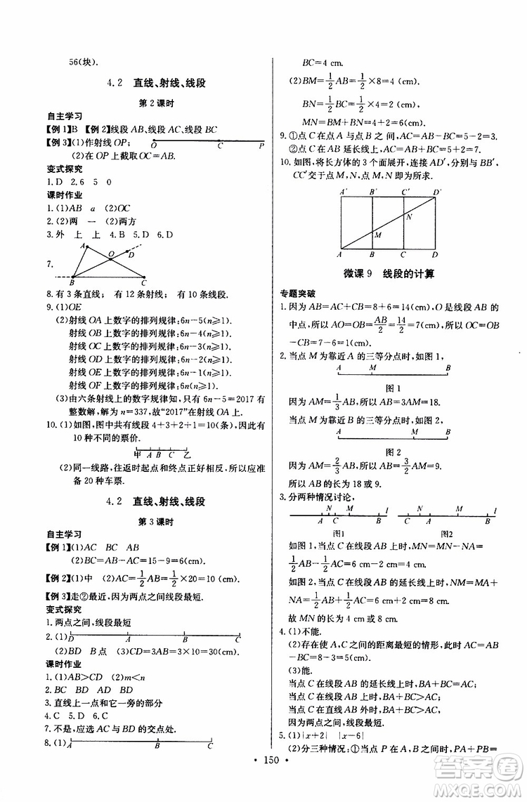 2019版長江全能學案同步練習冊初中七年級上冊數學人教版參考答案