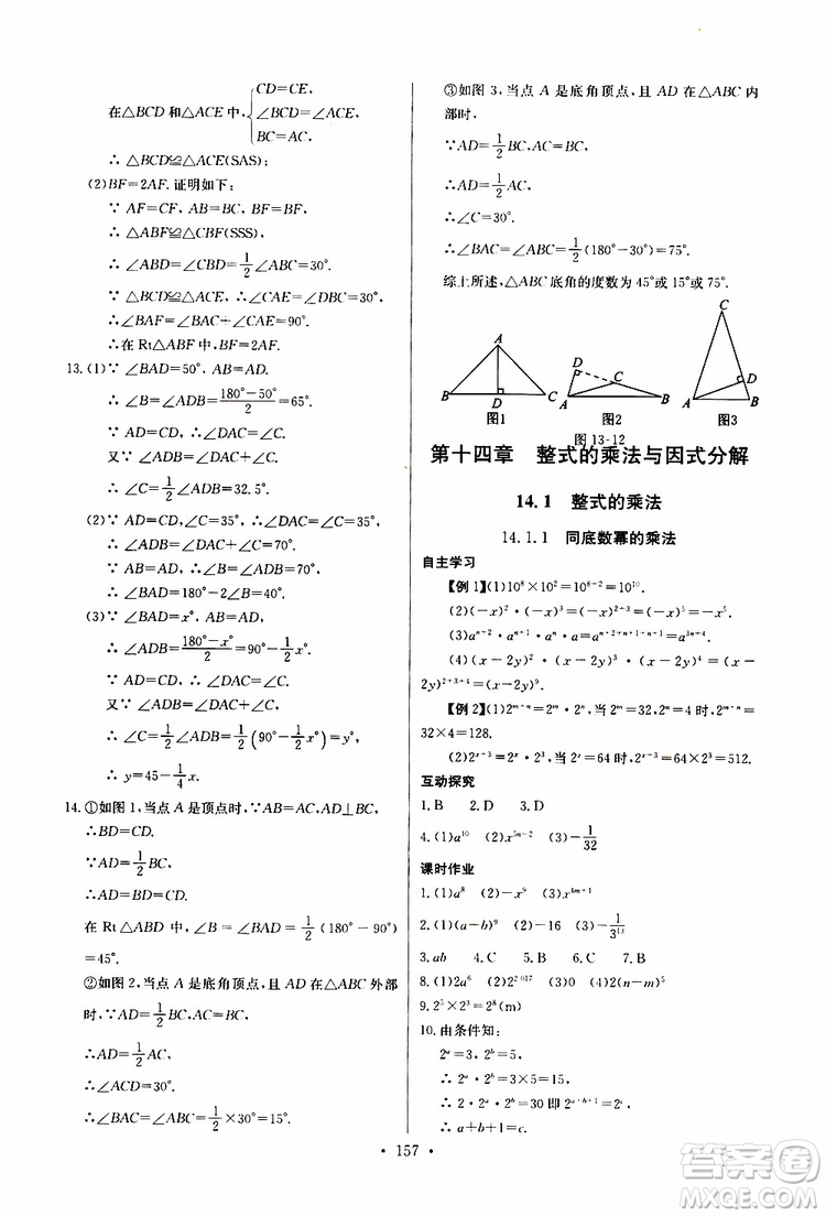 2019新版長(zhǎng)江全能學(xué)案同步練習(xí)冊(cè)初中八年級(jí)上冊(cè)數(shù)學(xué)人教版參考答案