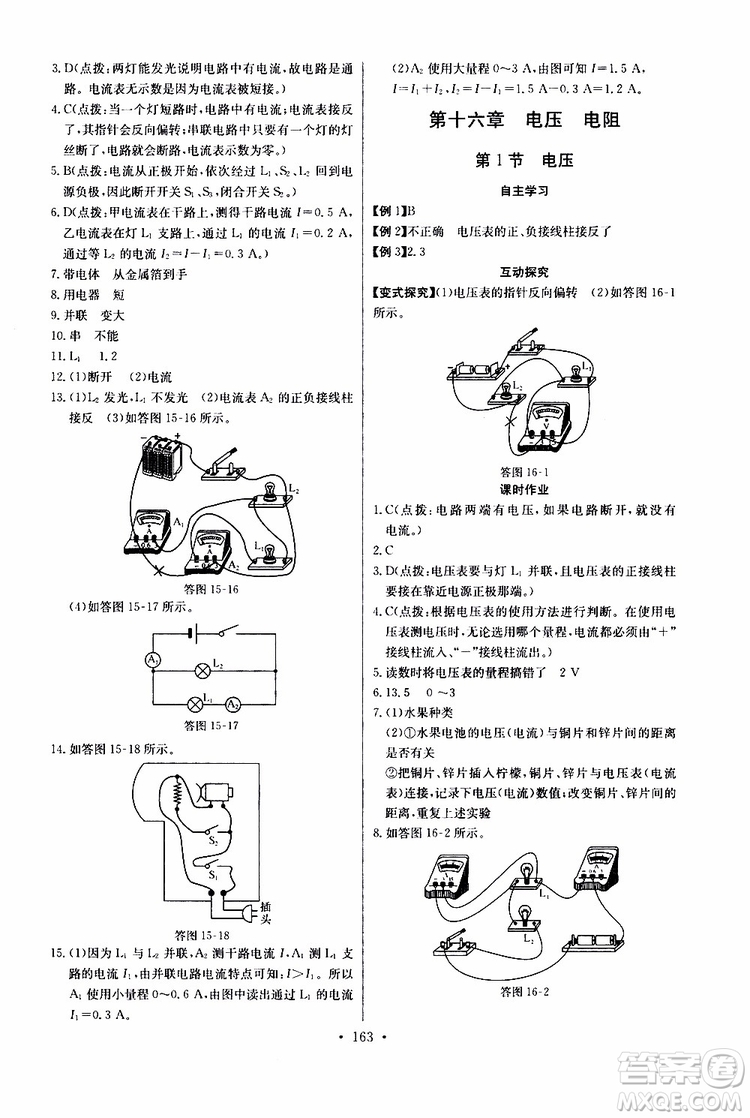 2019新版長(zhǎng)江全能學(xué)案同步練習(xí)冊(cè)物理九年級(jí)全一冊(cè)人教版參考答案