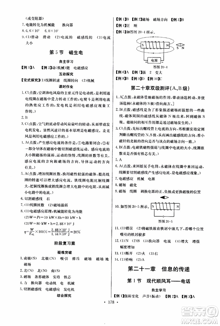 2019新版長(zhǎng)江全能學(xué)案同步練習(xí)冊(cè)物理九年級(jí)全一冊(cè)人教版參考答案