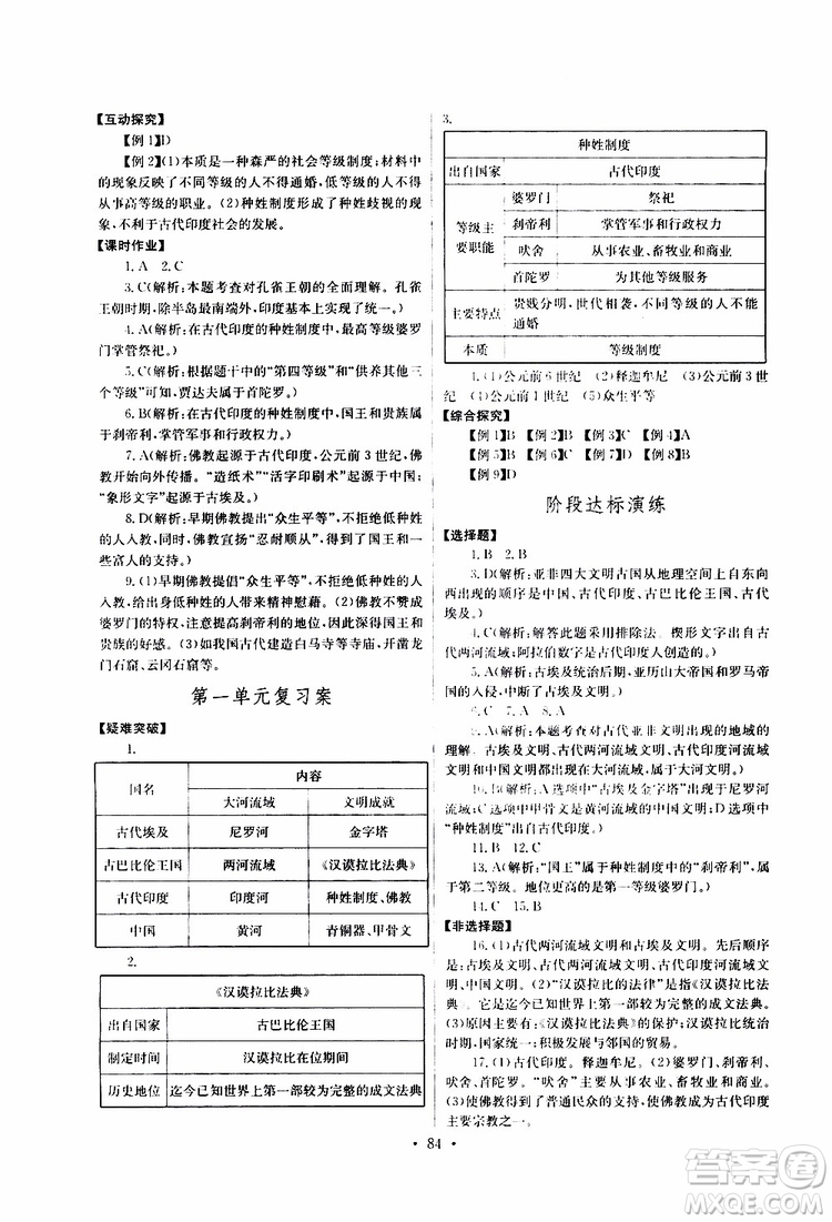 2019新版長江全能學(xué)案同步練習(xí)冊歷史九年級上冊人教版參考答案