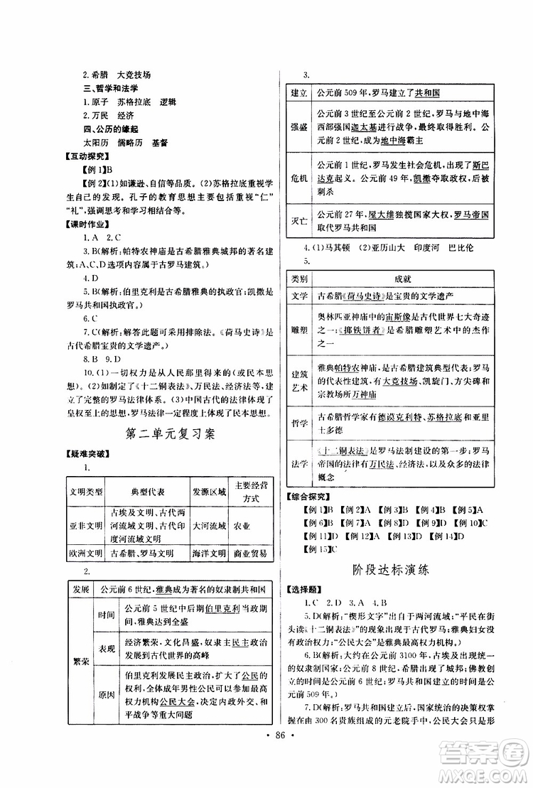 2019新版長江全能學(xué)案同步練習(xí)冊歷史九年級上冊人教版參考答案