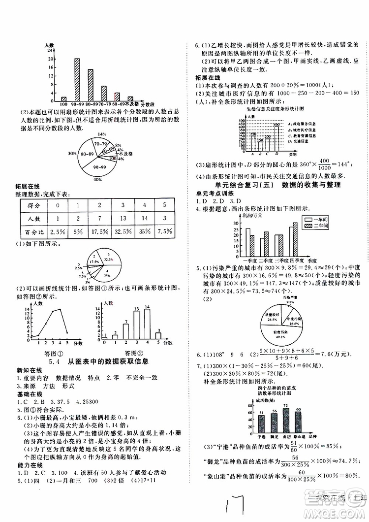 2019年探究在線高效課堂數(shù)學七年級上冊HK滬科版參考答案