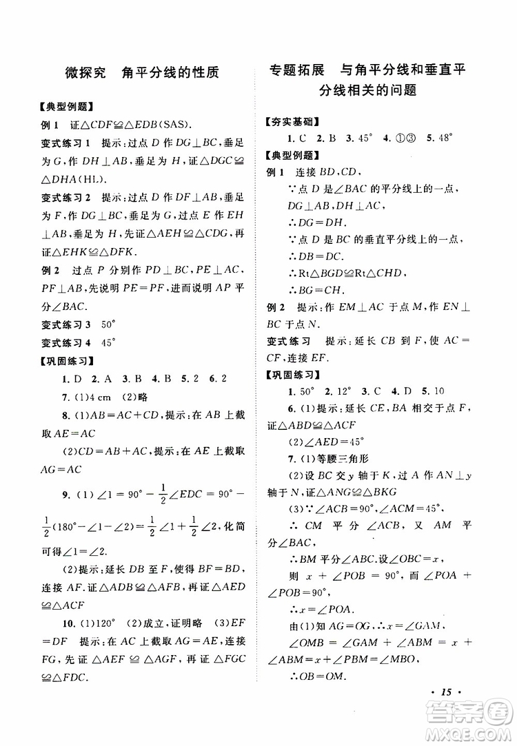 2019年拓展與培優(yōu)數(shù)學(xué)八年級(jí)上冊(cè)蘇教版參考答案